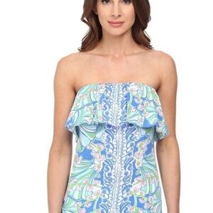 Lilly Pulitzer Wiley Ruffled Bay Blue Coasting Strapless Tube Top XS